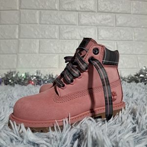 Timberland Little Girls Premium Waterproof Ankle Leather Pink Plaid Boots